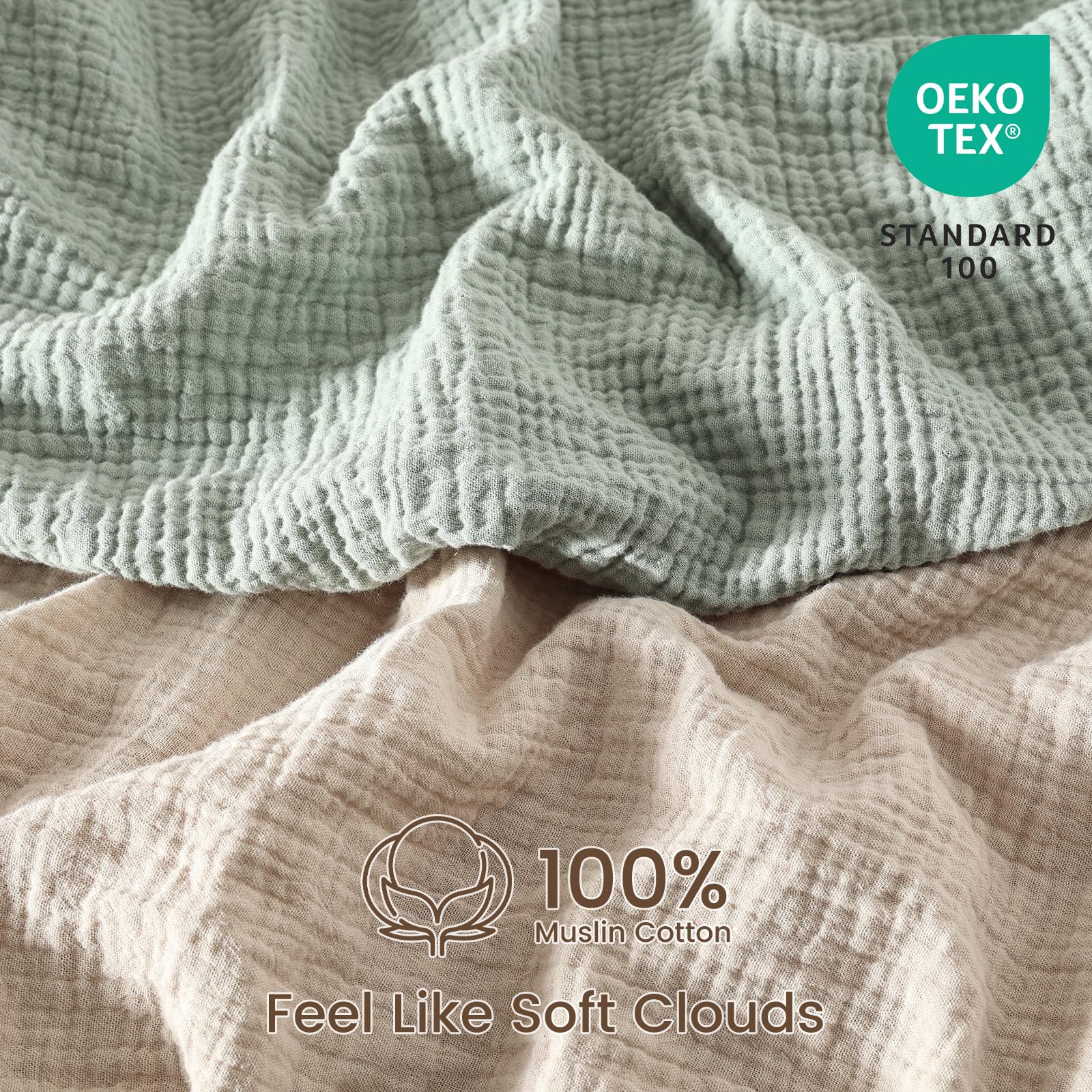 David's Kids muslin crib sheets in sage-green folded, cozy and skin-friendly.