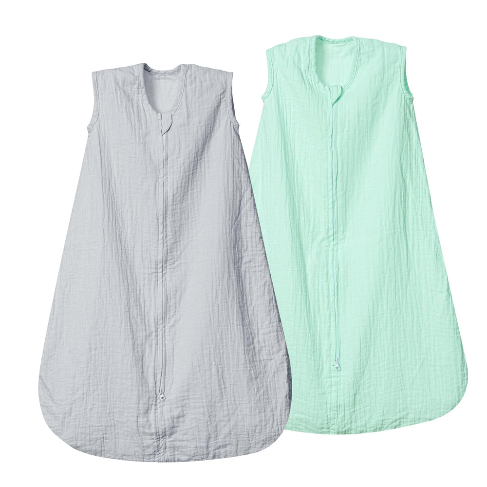 David's Kids gray muslin sleep sack offers breathable comfort for toddlers.