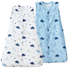 David's Kids sleep sack dinosaur front view shows breathable muslin cotton for comfy summer sleep