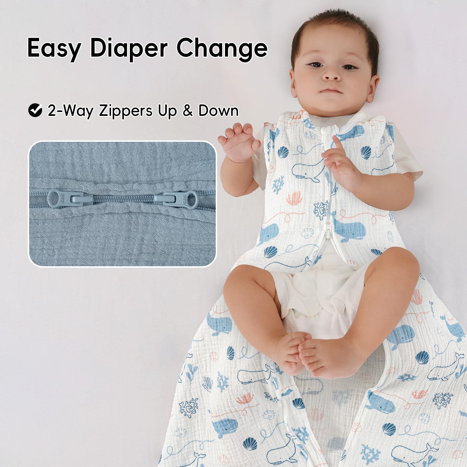 David's Kids sleep sack sleeveless design allows arm freedom.