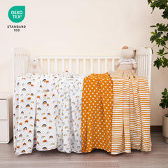 David's Kids rainbow swaddle laid flat, highlighting generous 47x47 inch size