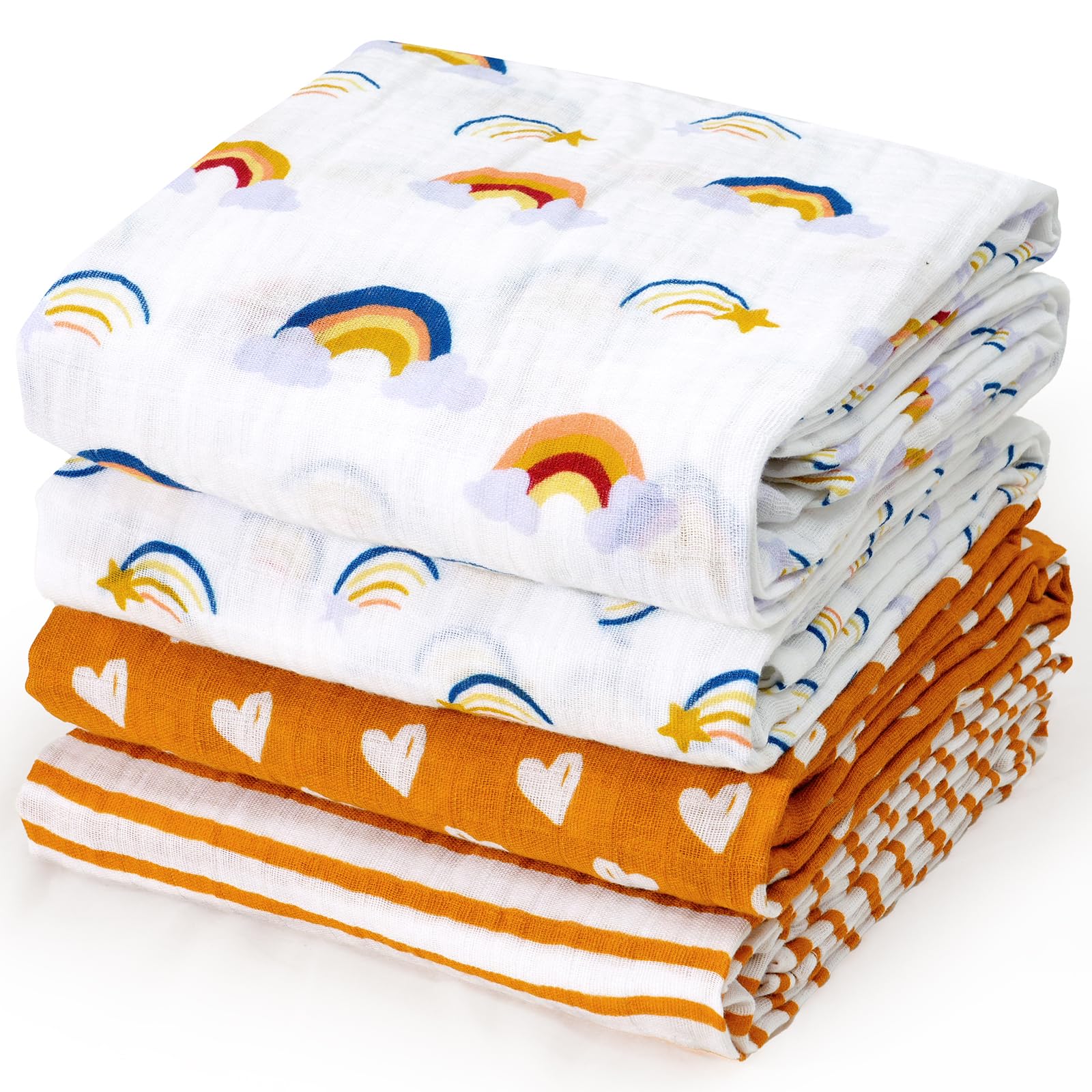 David's Kids rainbow muslin swaddle blanket, large 47x47 inches for versatile swaddling