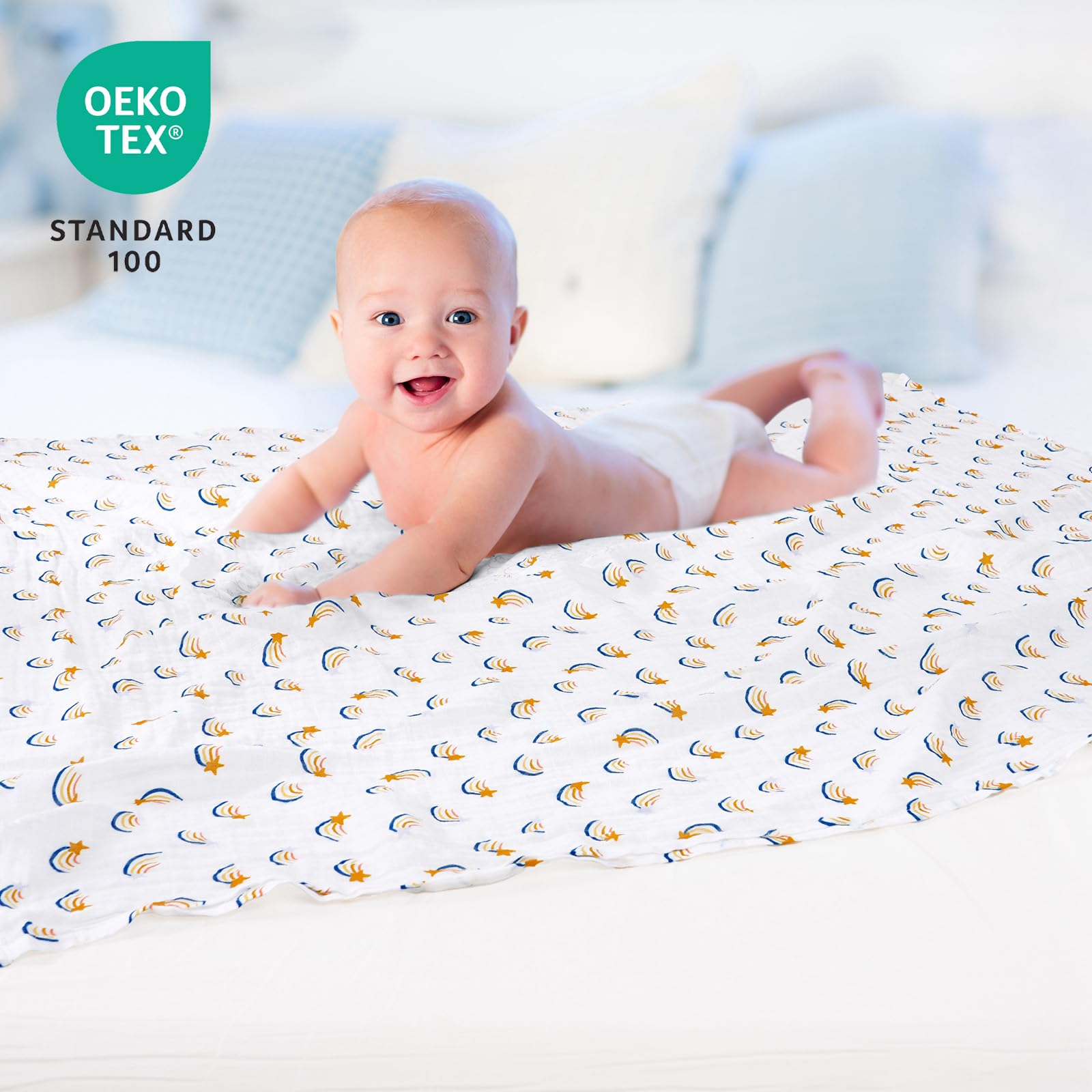 David's Kids rainbow swaddle close-up, ultra-soft cotton for tender baby touch