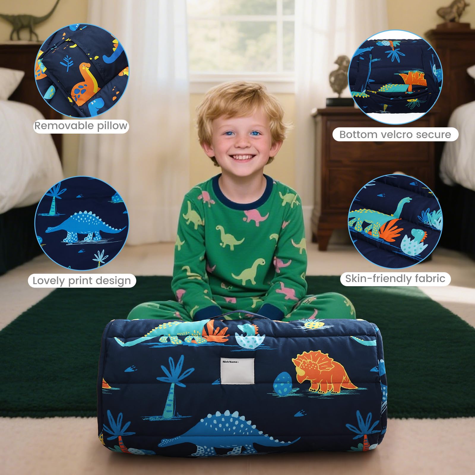 David's Kids nap mat with removable pillow simplifies cleaning and quick setup after naptime.