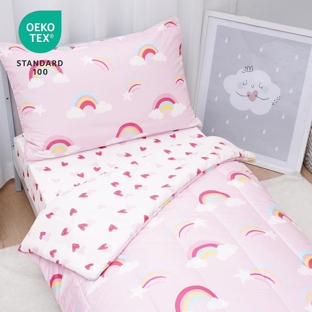david's kids rainbow fitted sheet edge demonstrates secure fit and all-season comfort.