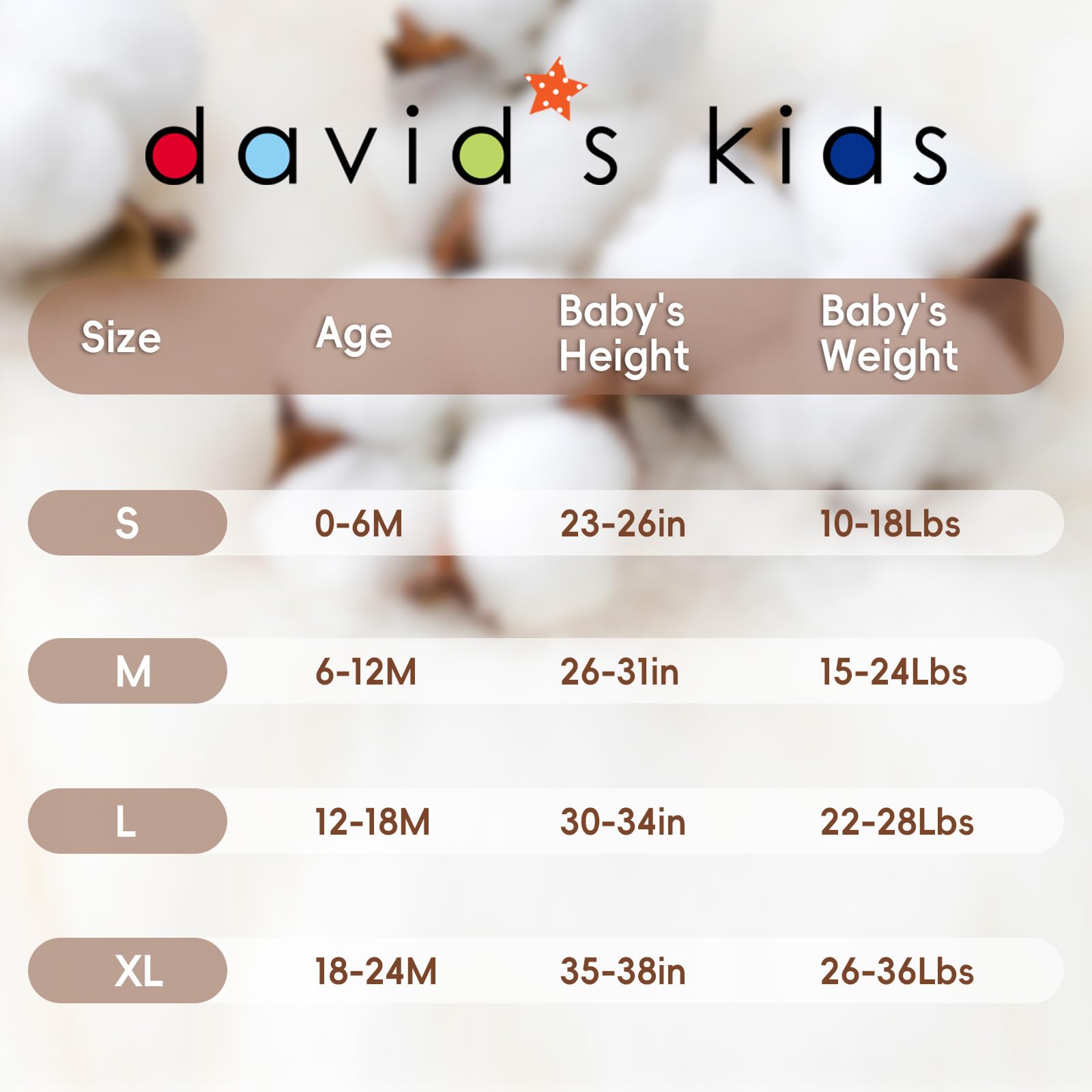 David's Kids size chart 0-6m badge image helps you pick the right fit