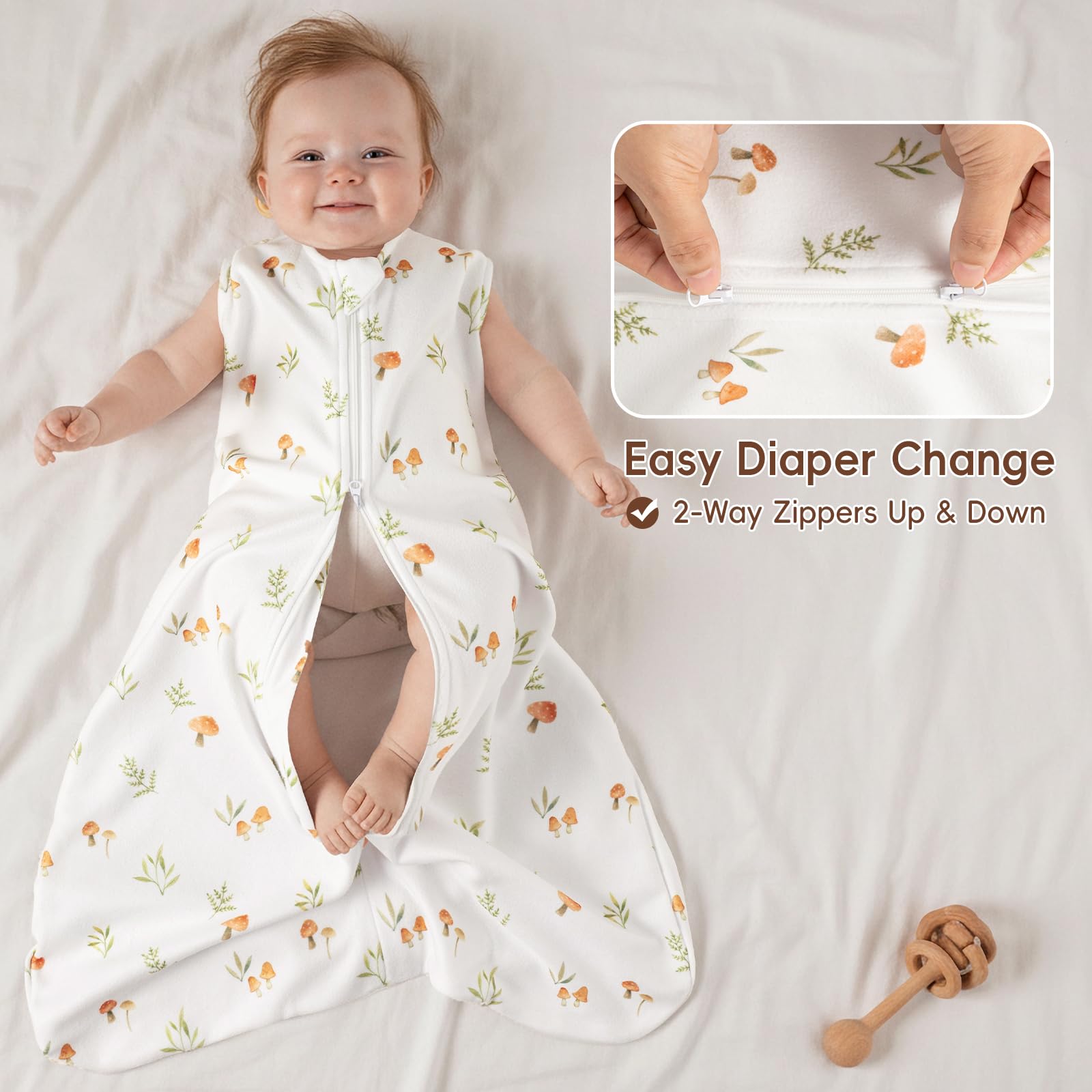 David's Kids sleep sack features a safe two-way zipper for easy diaper changes.