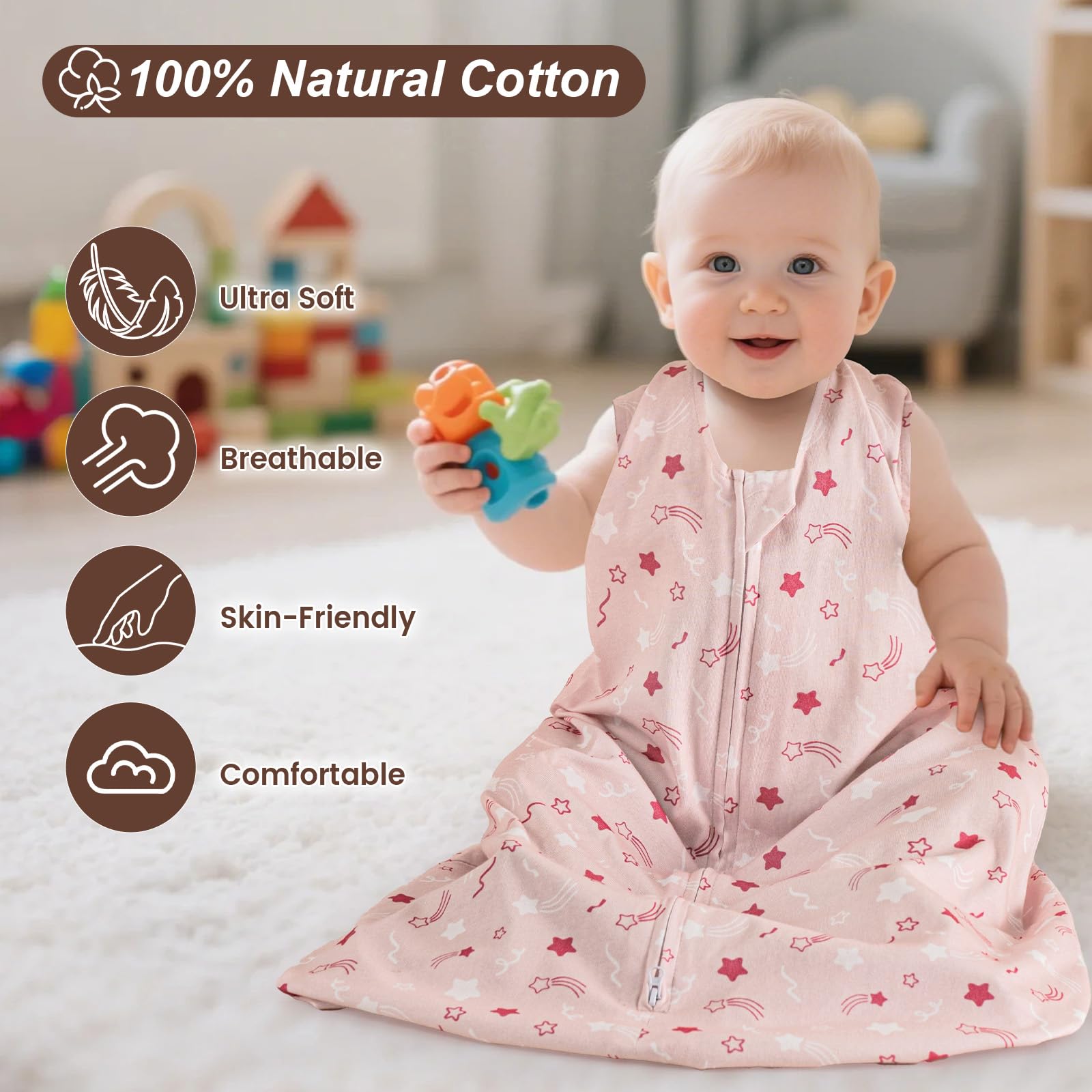 David's Kids sleep sack with roomy arm-free design supports natural movement