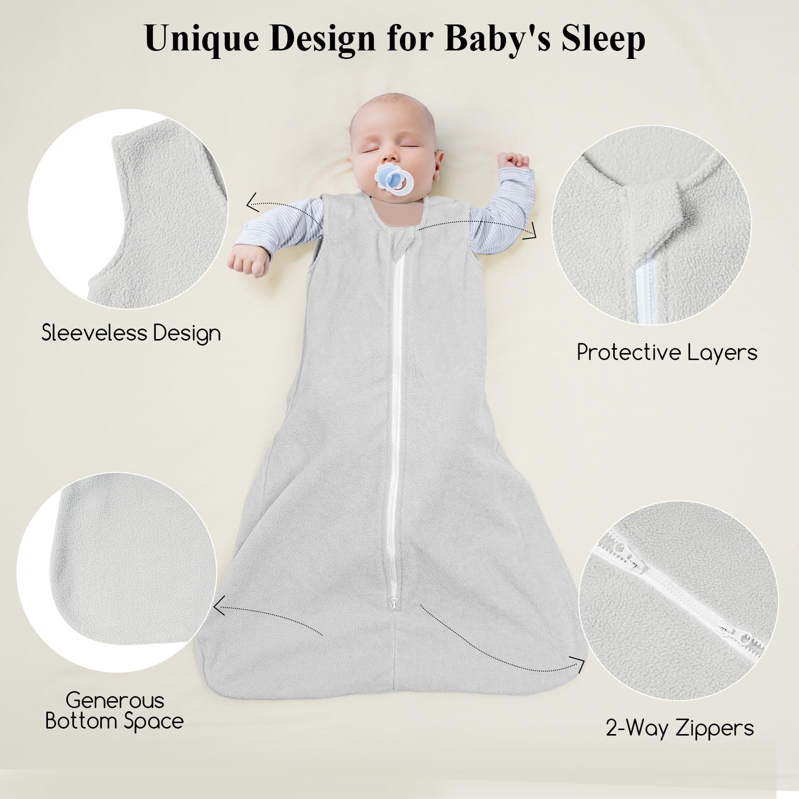 David's Kids sleep sack bottom space allows kicking and movement.