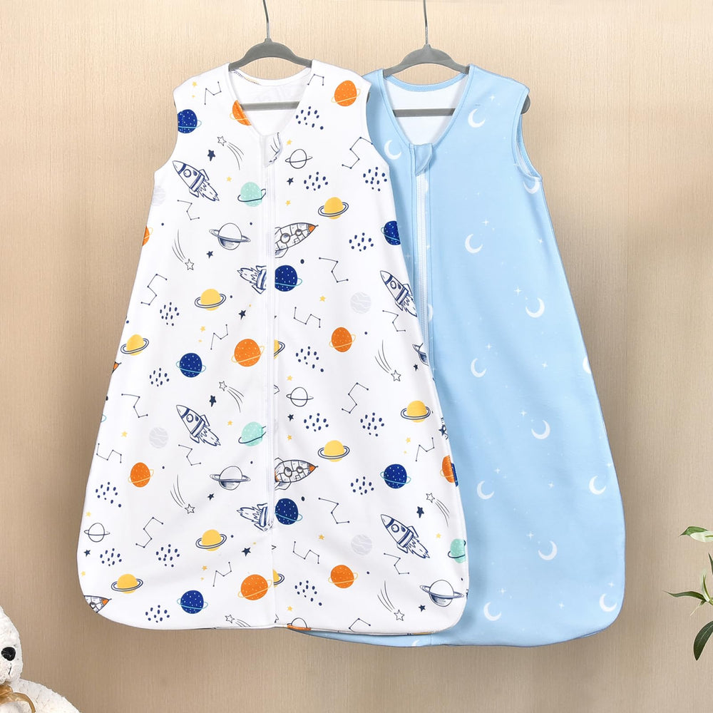 David's Kids space pattern sleep sack is durable and machine washable for busy families.