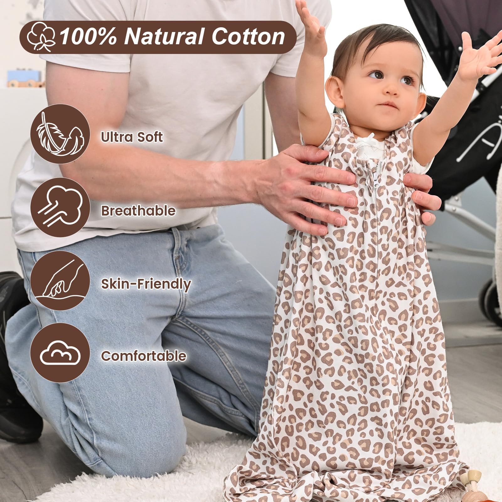 David's Kids sleep sack soft cotton fabric feels gentle on delicate skin.
