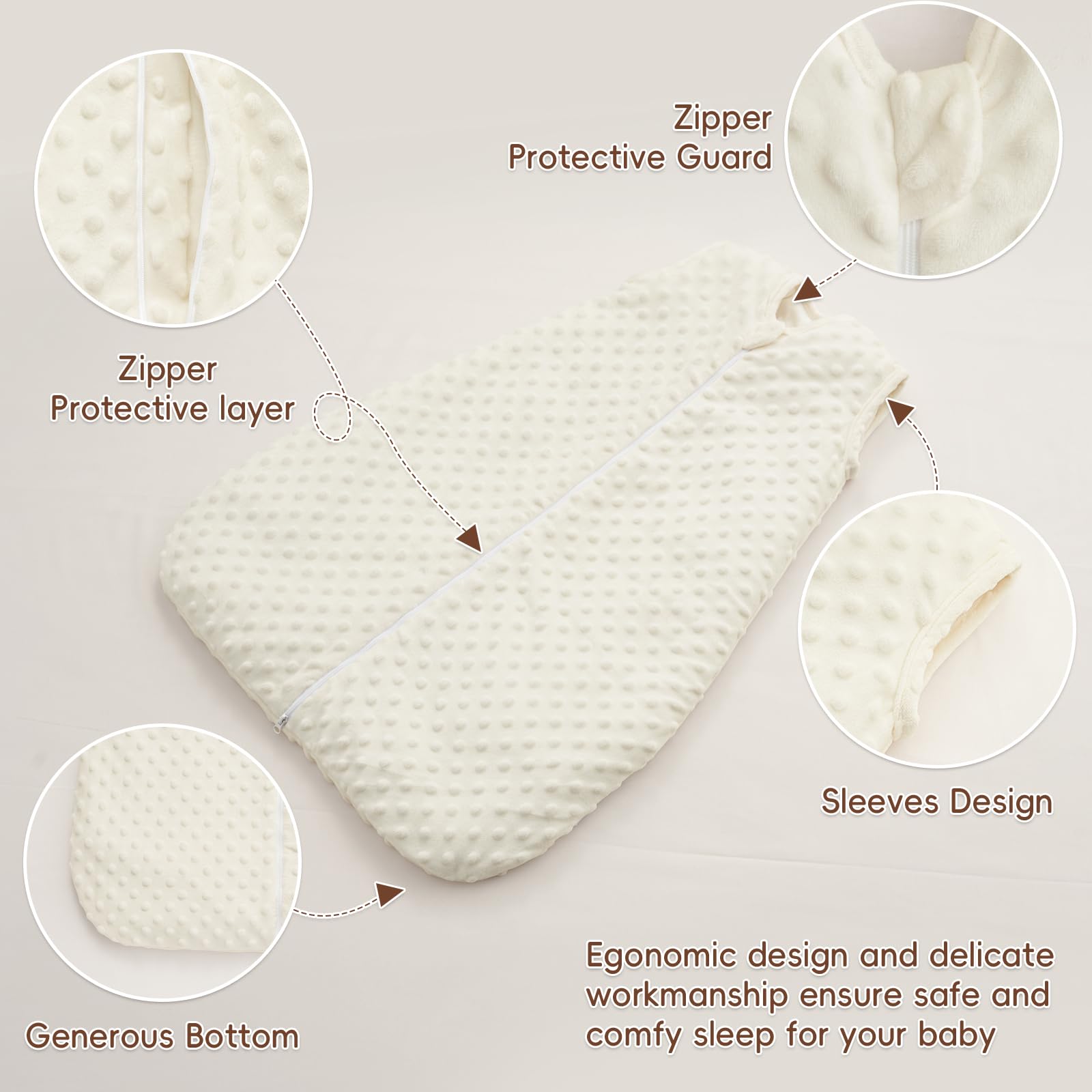 David's Kids sleep sack with two-way zipper enables easy night diaper changes.