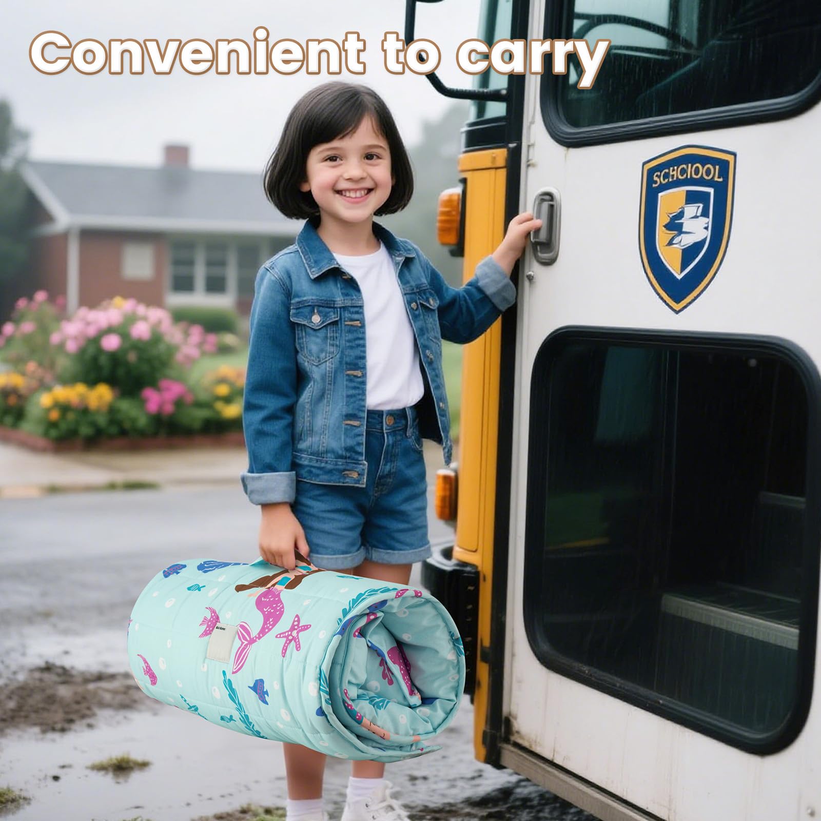 David's Kids 50x20 nap mat with carrying handle is portable for travel