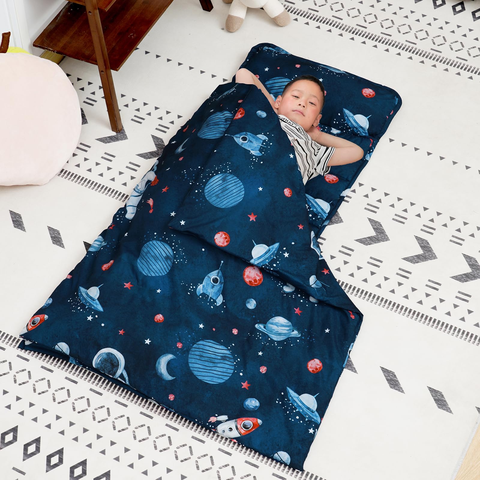 David's Kids nap mat with dinosaurs pattern supports comfortable naps on the go