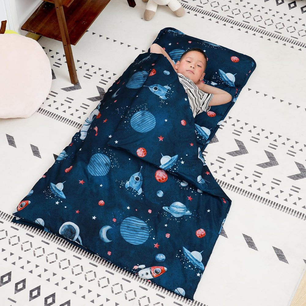 David's Kids nap mat with dinosaurs pattern supports comfortable naps on the go