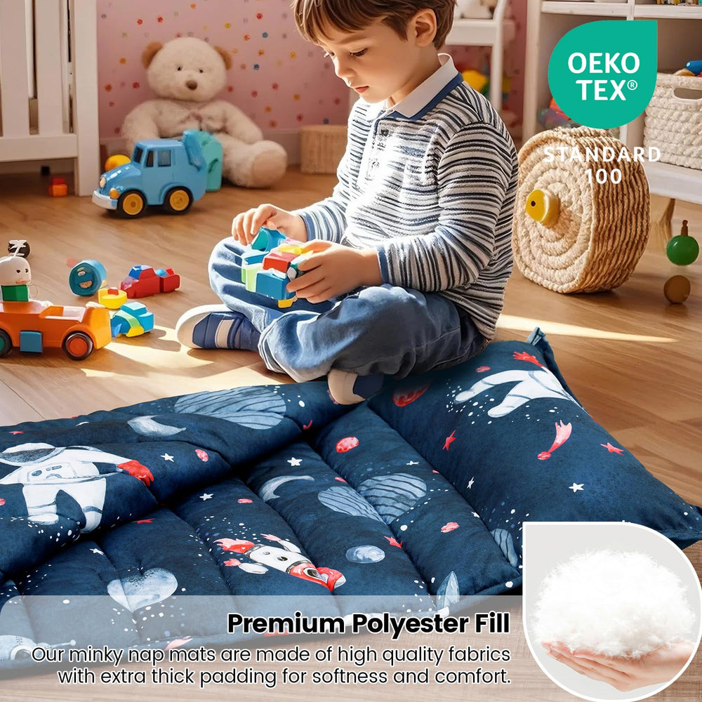 David's Kids nap mat with removable pillow offers easy cleaning and versatility