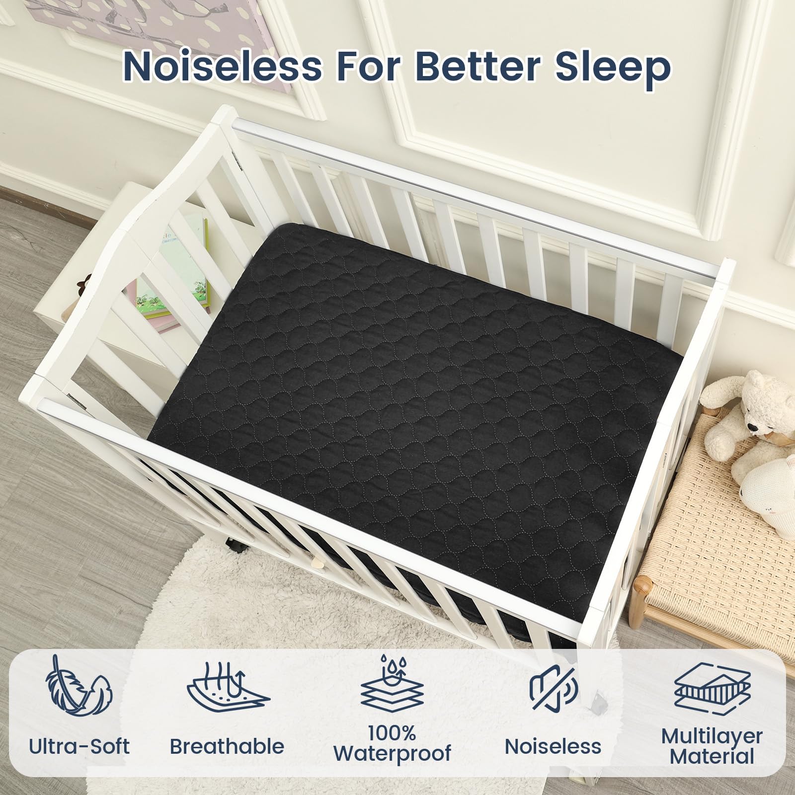 David's Kids waterproof TPU back keeps milk and accidents from soaking through.