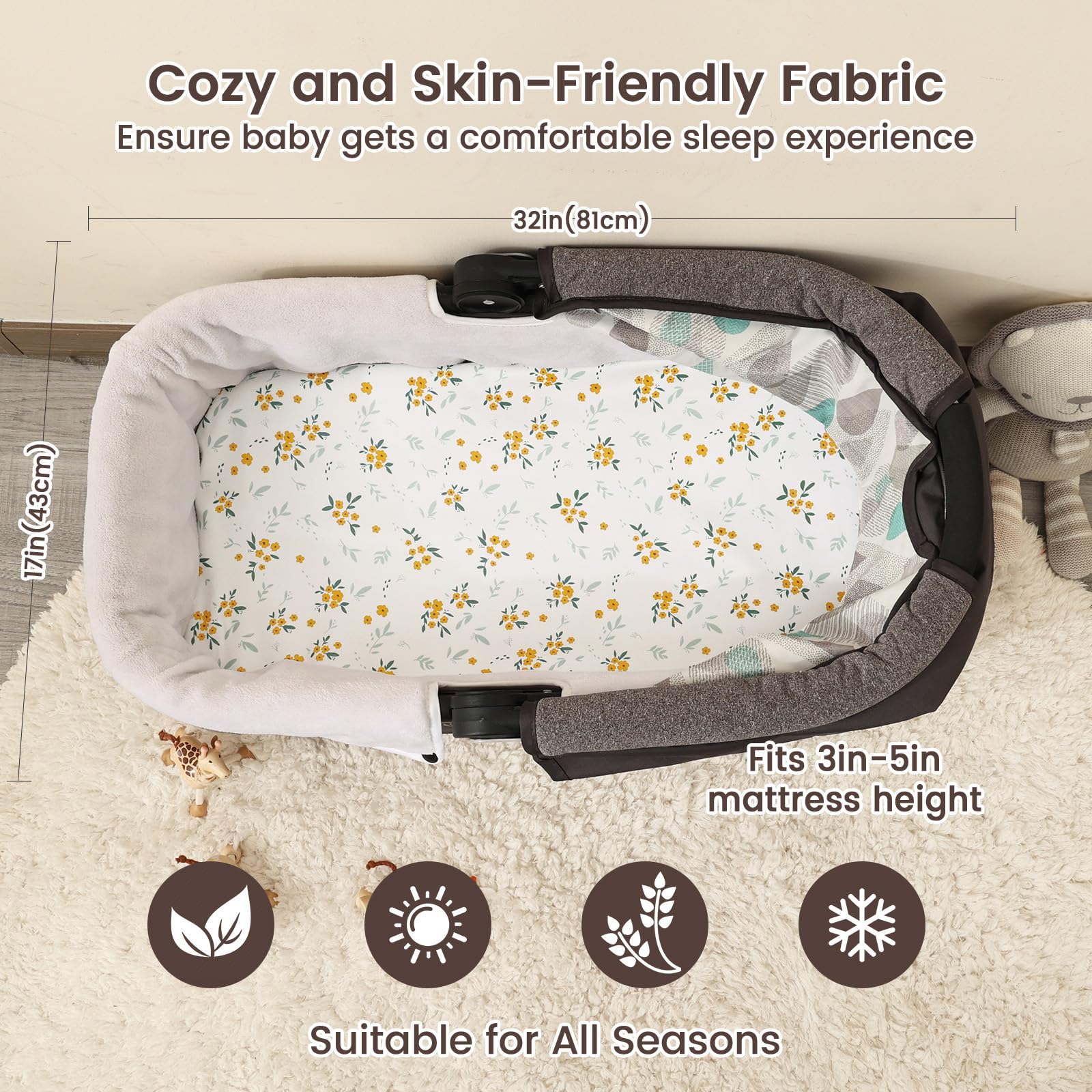 Davids Kids woodland animals bassinet sheet adds gentle playfulness at bedtime.