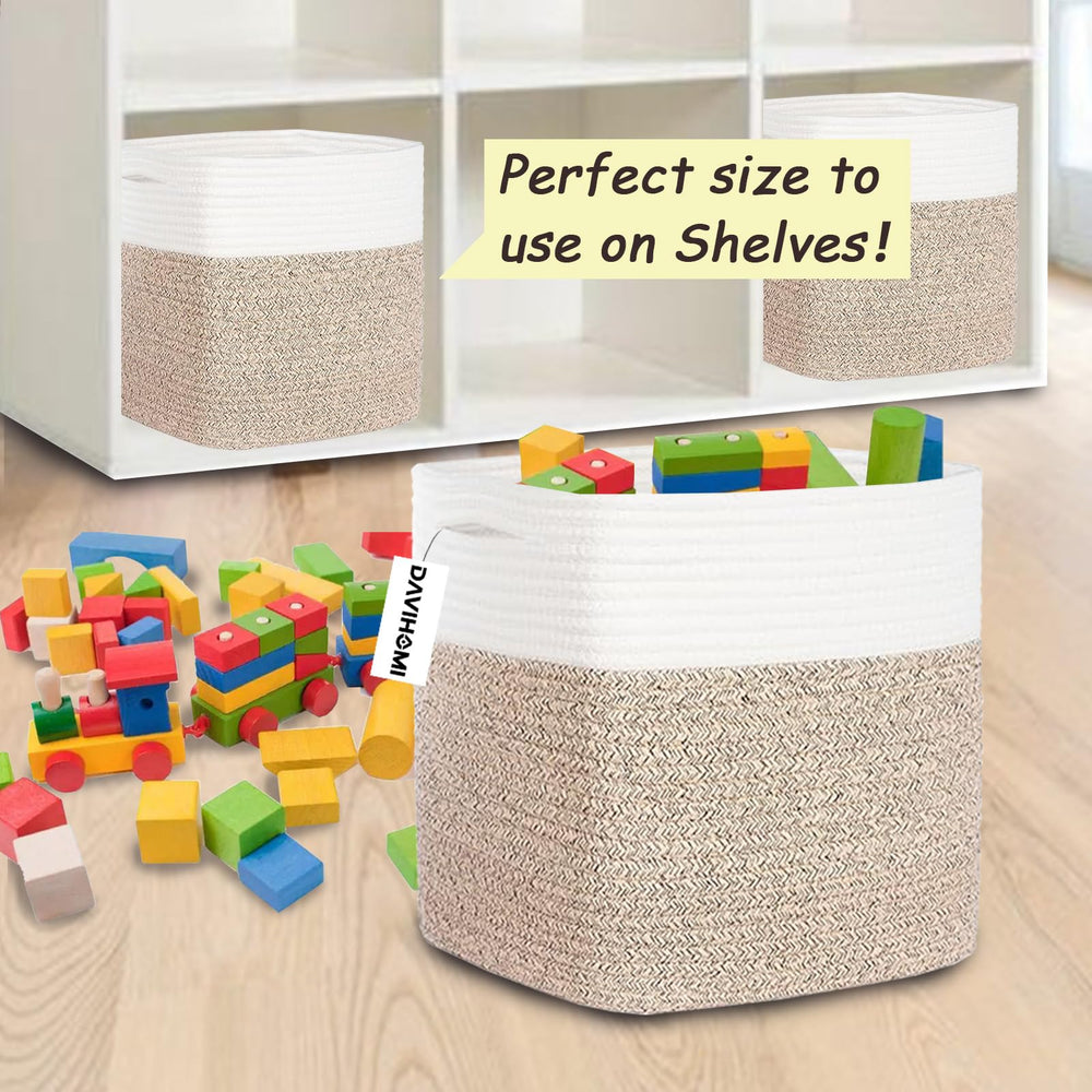 DAVIHOMI storage cubes 11-inch square closeup rope weave highlights durable construction for home use.