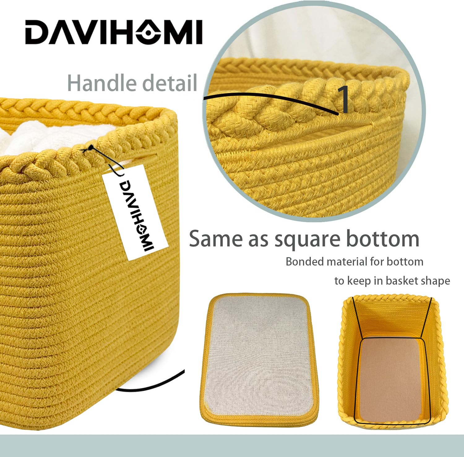 DAVIHOMI 3Pack rectangle basket with composite bottom prevents sagging.