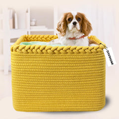 DAVIHOMI 3Pack yellow basket with handles ideal for gifting and easy transport.