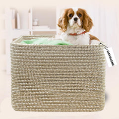 DAVIHOMI square woven cotton rope basket top view reveals organized catch-all for essentials