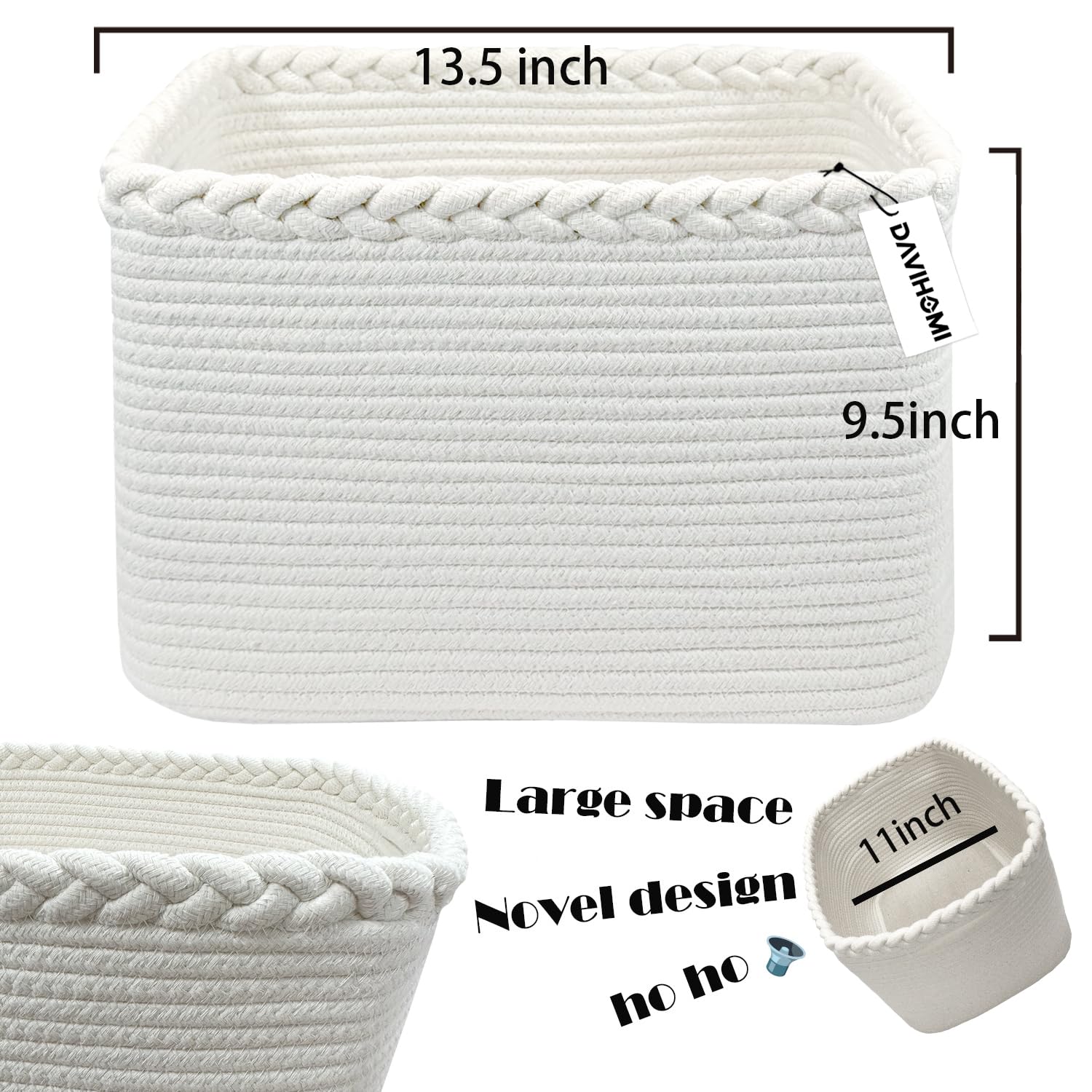DAVIHOMI toy-storage basket closeup shows durable seams and reinforced handles