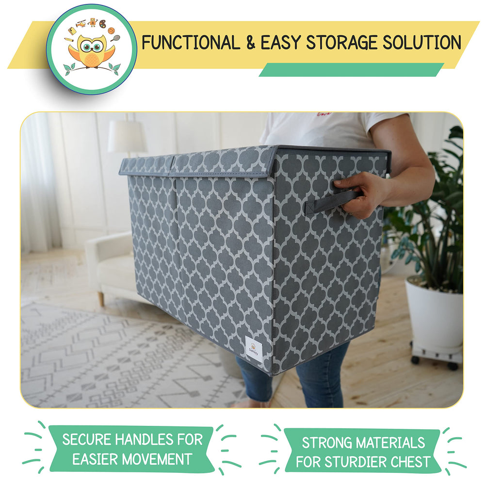 DaWikity Kids heavy-duty toy box uses thick natural board for durability.
