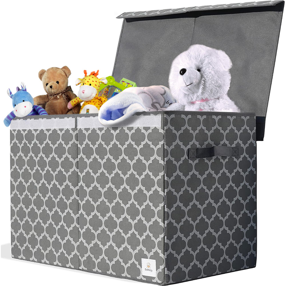 DaWikity Kids large toy box lid closed in grey keeps toys tidy and accessible.
