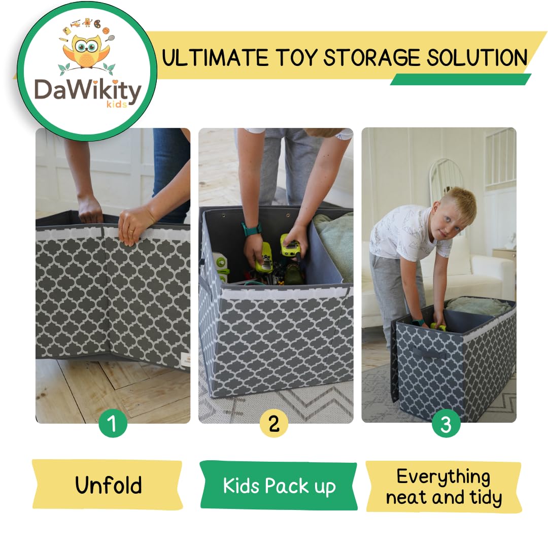 DaWikity Kids navy-pattern toy bin side view showing sturdy design for daily play.