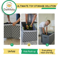 DaWikity Kids navy-pattern toy bin side view showing sturdy design for daily play.