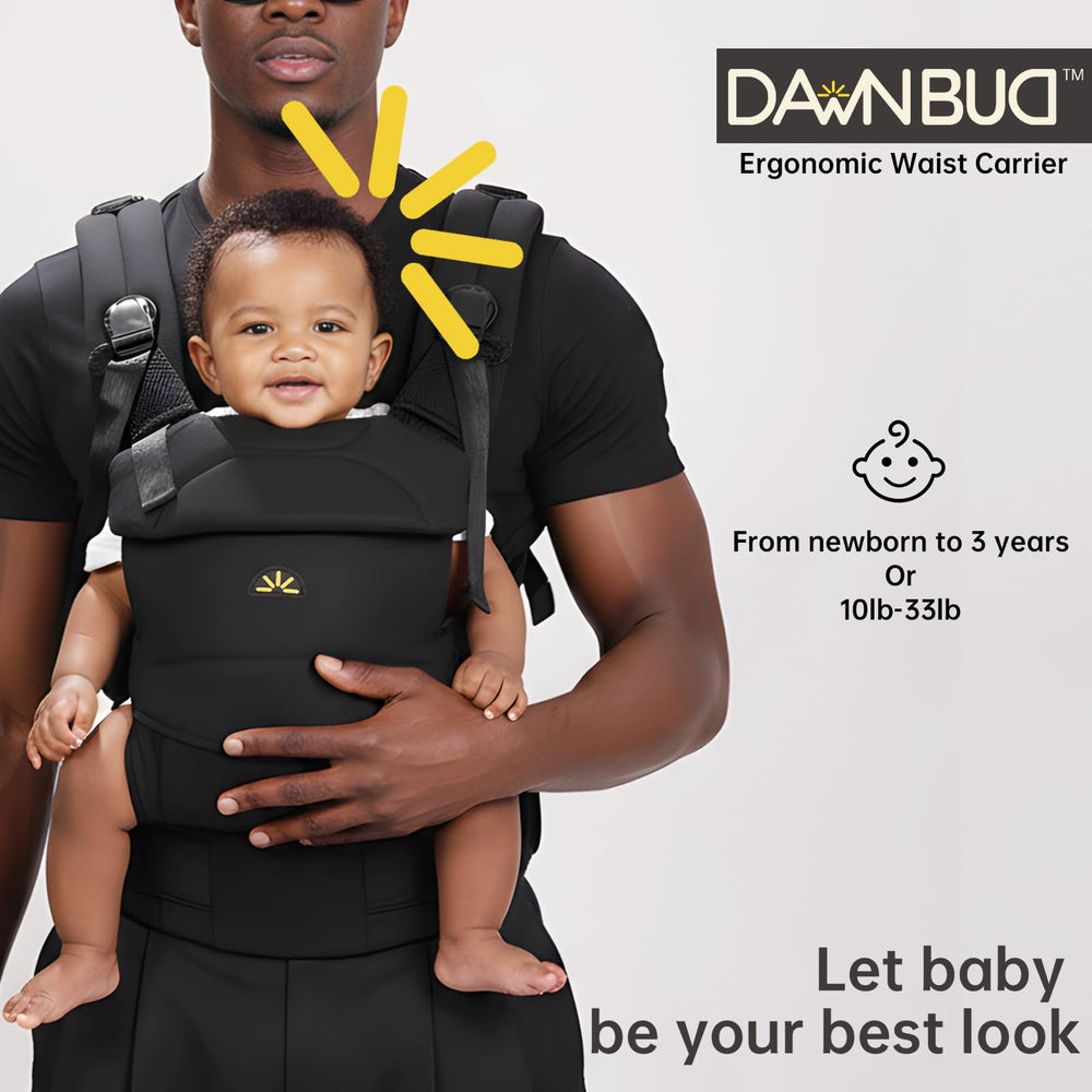 Dawnbud baby carrier head-support pad provides secure neck support.