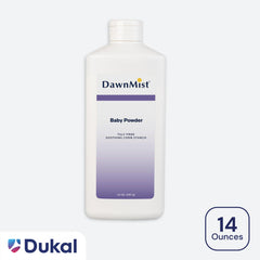 DawnMist Dukal powder pouring cap close-up shows smooth texture and easy use.