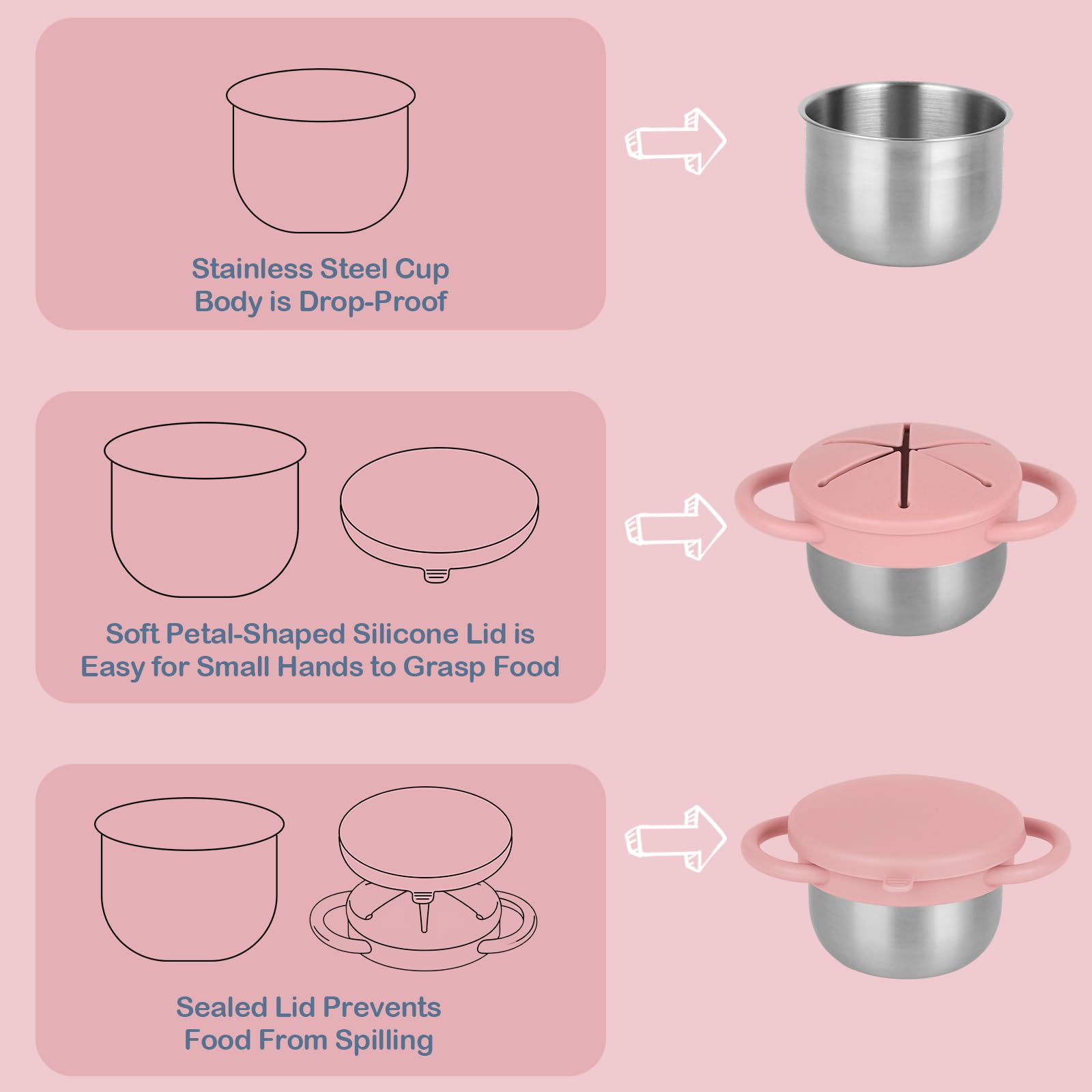 Daximo silicone lid with petal design secures snacks for travel.