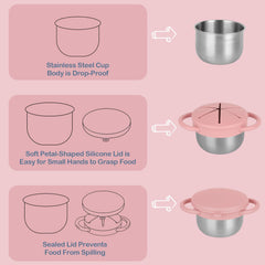 Daximo silicone lid with petal design secures snacks for travel.