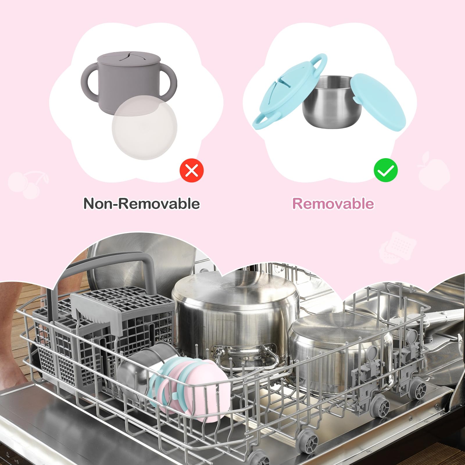 Daximo snack cups dishwasher-safe design simplifies cleanup after snack time.