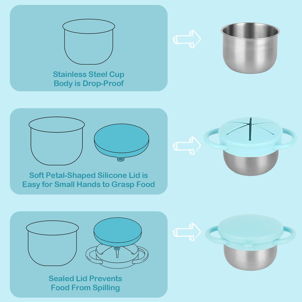 Daximo snack cups leak-proof travel lid keeps snacks secure during trips.