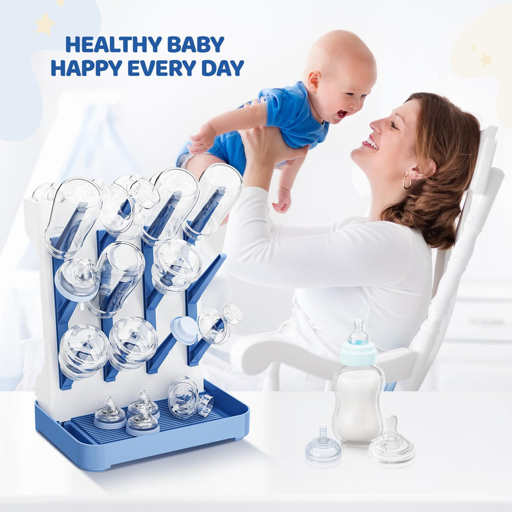 Dayacoco bottle drying rack shows 12-bottle capacity for busy families.