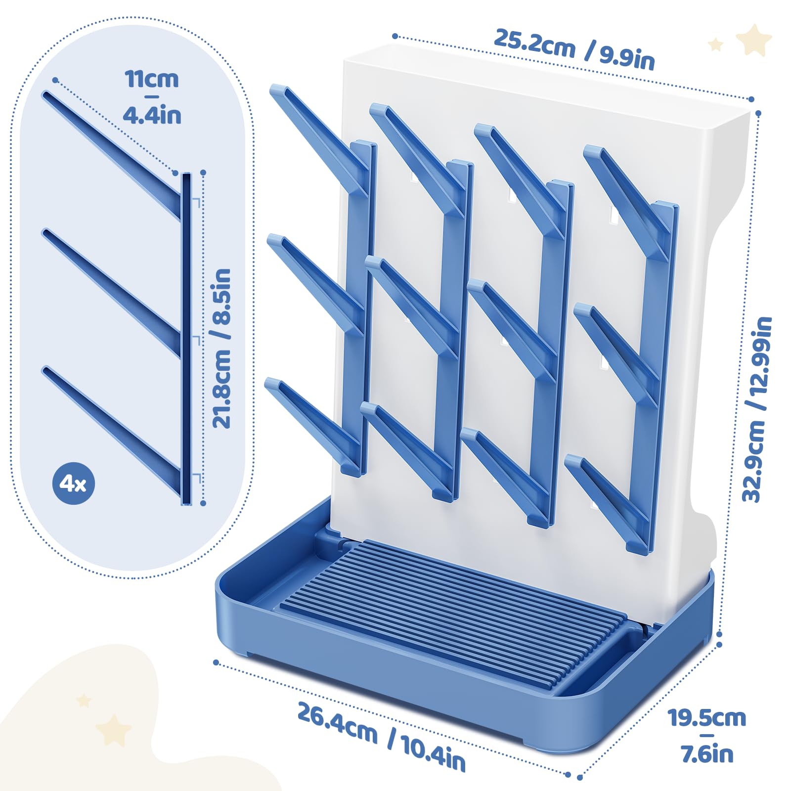 Dayacoco blue rack includes a removable drip tray to prevent water buildup.