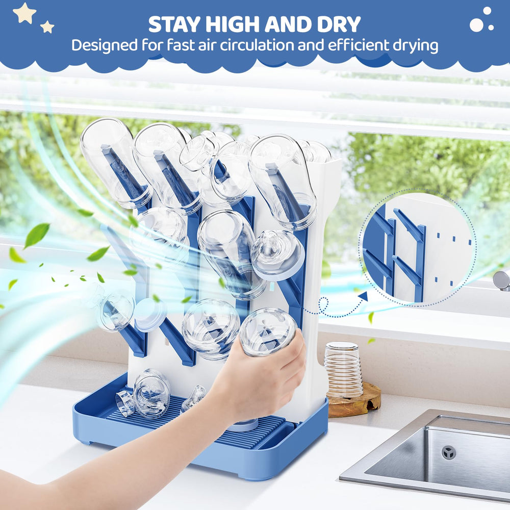 Dayacoco drying rack features trays for accessories like nipples and brushes.