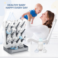 Dayacoco bottle drying rack shows 12-bottle capacity for varied bottles.