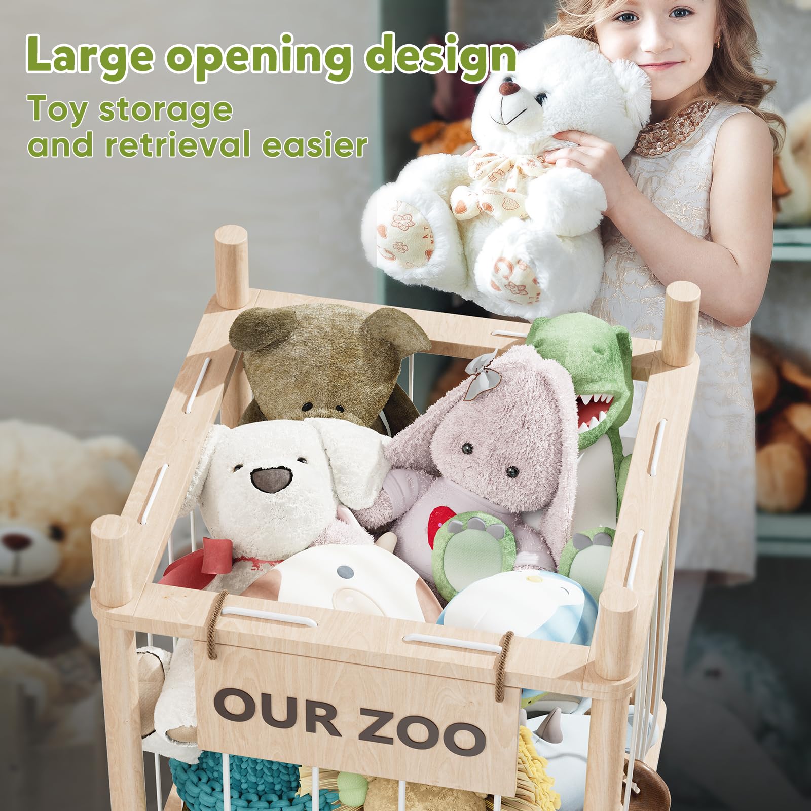 Dayacoco stuffed animal storage 3D nameplate design encourages kids to name toys.