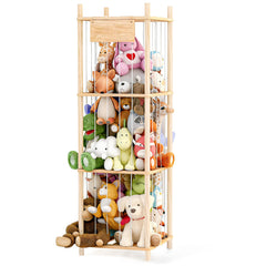 Dayacoco stuffed animal storage in pine wood—easy assembly for a neat nursery.