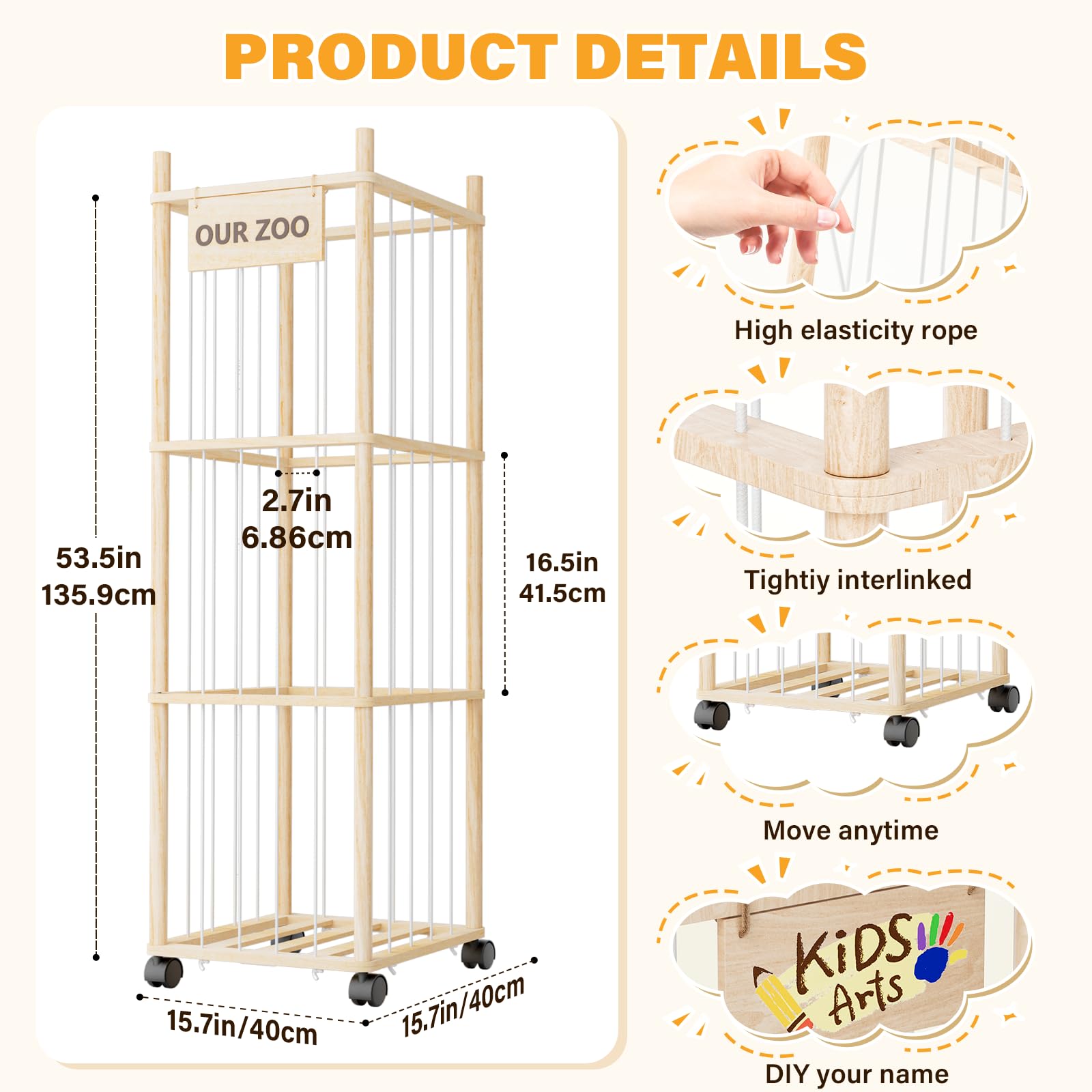 Dayacoco wood bin side angle highlights spacious toy organizer for nurseries