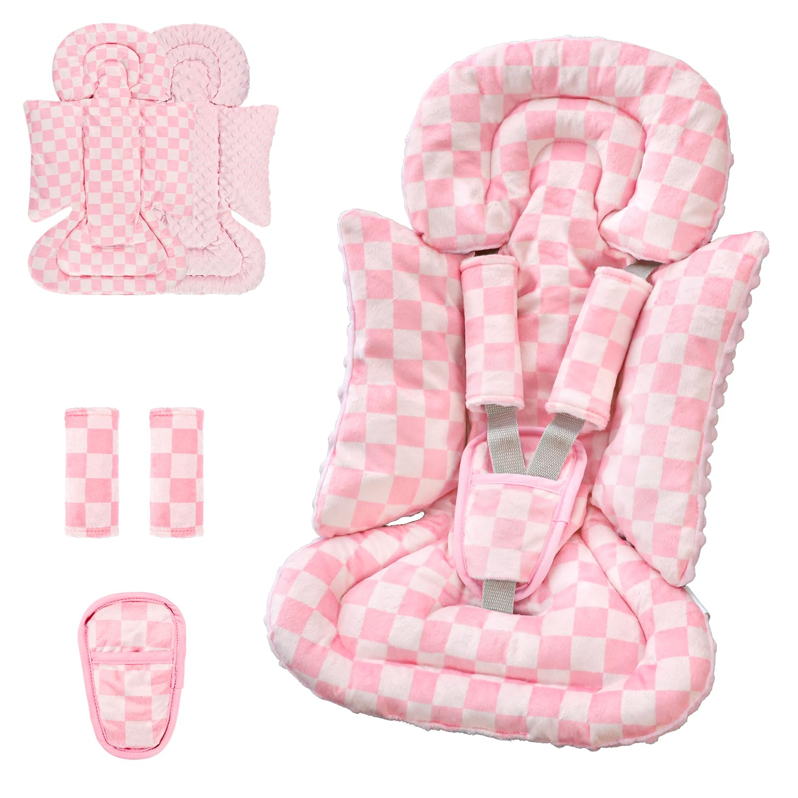 DAYEEBALL 4 in 1 infant car seat insert provides full head-to-body support in pink.