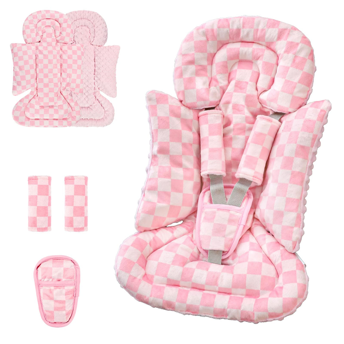 DAYEEBALL 4 in 1 infant car seat insert provides full head-to-body support in pink.