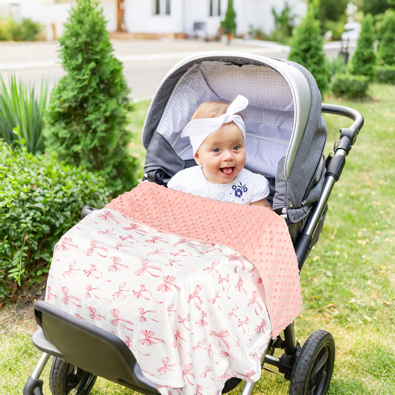 DAYEEBALL baby blanket pink bow detail showcases charming design for gifting.