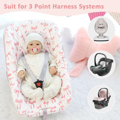 DAYEEBALL baby seat cover liner pink bow showcases adorable style while protecting the seat.