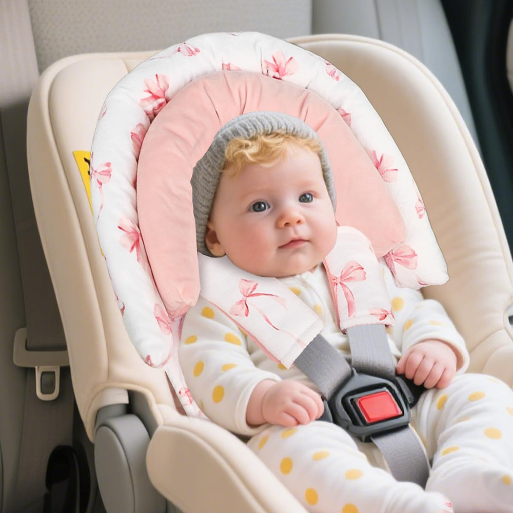 DAYEEBALL car seat head support pink bow detail plush fabric