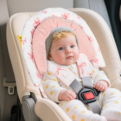 DAYEEBALL car seat head support pink bow detail plush fabric